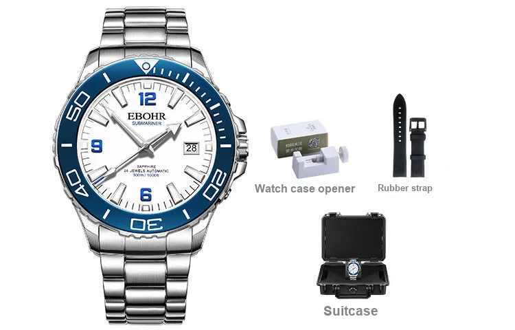 EBOHR Explorer Collection Automatic Mechanical Movement Stainless Steel Strap Watch Men's Watches Black Dial-7