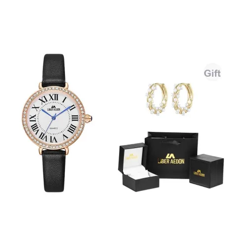 LIBER AEDON Наручные часы Кварцевый механизм Кожаный ремешок 33 мм Белый циферблат Женские часы