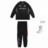 BKC Champion Black Long-Sleeved+Blue Mesh Black Pants+White Signature Socks