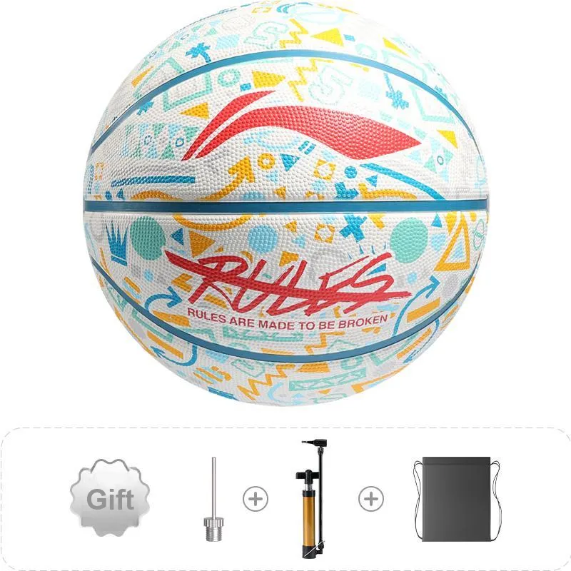 LiNing Badfive Rubber Basketball White/Orange Geometric Graffiti Size 7 Ball Training-0