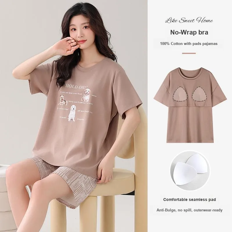 NOME Summer Pajamas, Short Sleeved Shorts Women's Two Piece Set-7