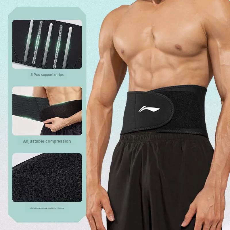 LiNing Back Support Braces Fitness Basketball Running Breathable Protective Compression Black Elastane Polyester Men's-1
