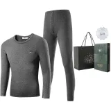 Men's Crew Neck Clothing Sets (Dark Heather Gray) Thickened and Fleece-Lined/Thermal