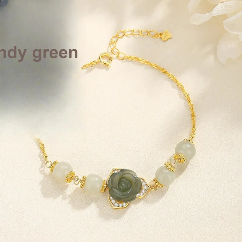 Olampe S925 Silver Hetian Jade Bracelets Women's Pale Greenish-White Jade-1