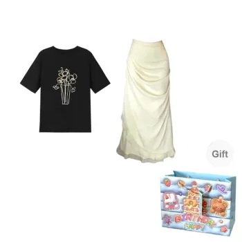BRASS SCOUT Two Piece Skirt Sets Women's Short Sleeved Top+Skirt Shopping Bag