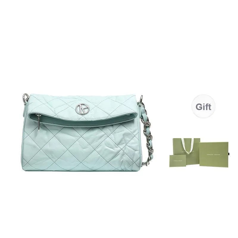 VANESSA HOGAN Cow Leather Commuter Bag Shoulder Bag Medium Size Women's Ecru/Black/Light Blue-5