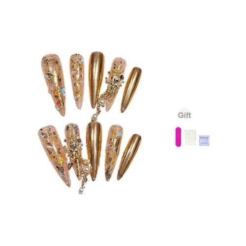 XIBI Рококо 3D Effect Relief Angel Handcrafted Дворцовый Luxury стиль False Nail Almond Gold Jump Color