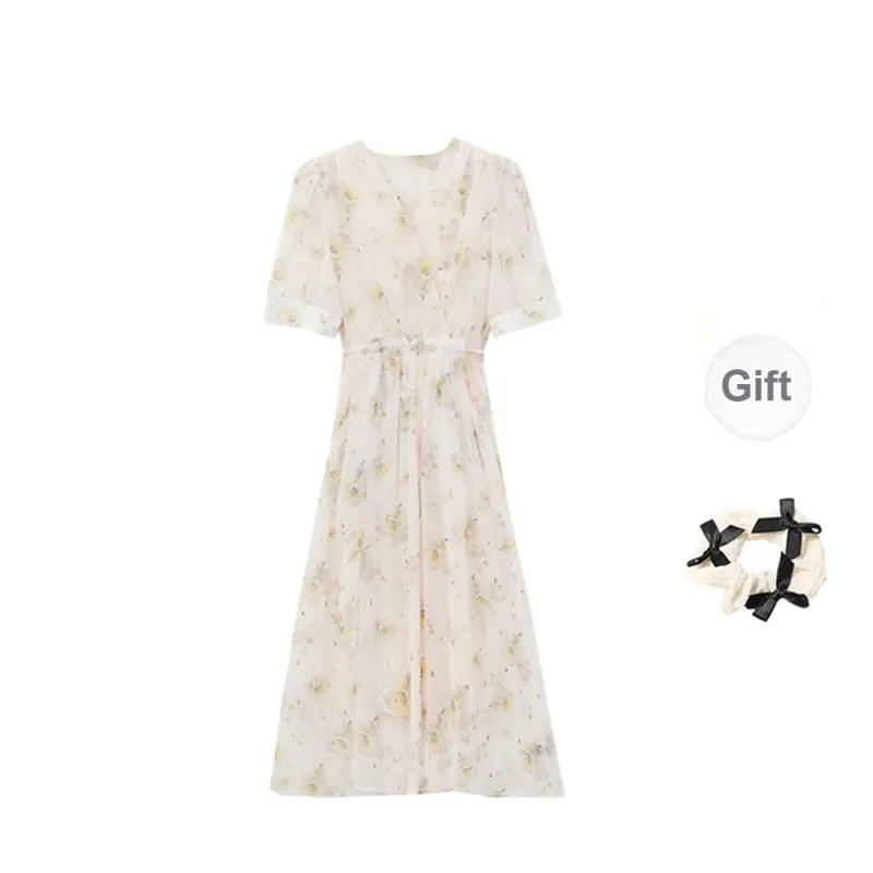 TORIGHT Short Sleeved Dress Women's Multicolor+Bowknot Hair Tie Comes With-0