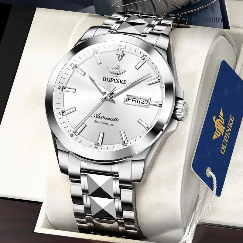 Oupinke Gaias Collection Mechanical Movement Stainless Steel Watchband Watch Men's Watches White Dial-24