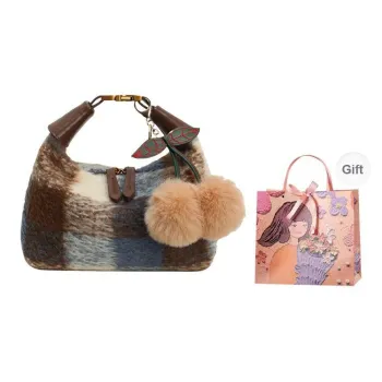 PARK DANCE Flannelette Shoulder Bag, Crossbody Bag, Handbag Women's Blue/Coffee