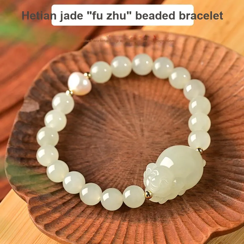KUNYUYAO Chinese Zodiac Zodiac Year Bead Chain Beaded Bracelet White Jade Unisex-56