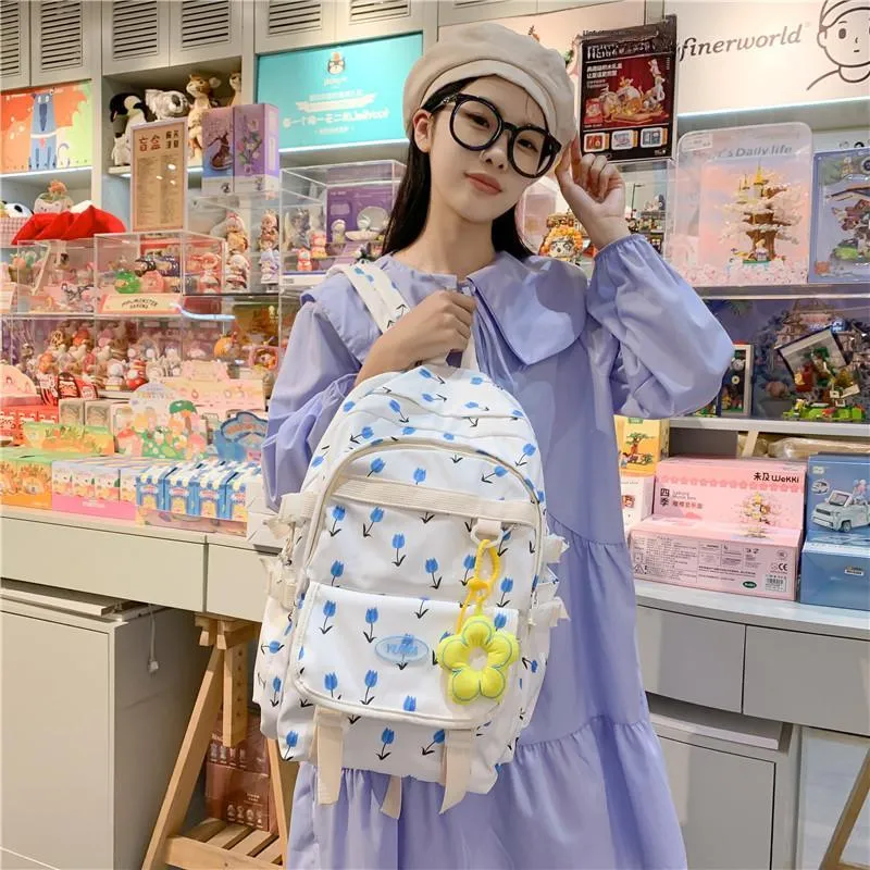 Yalu Nylon Backpack Regular Women's White/Pink/Blue-19