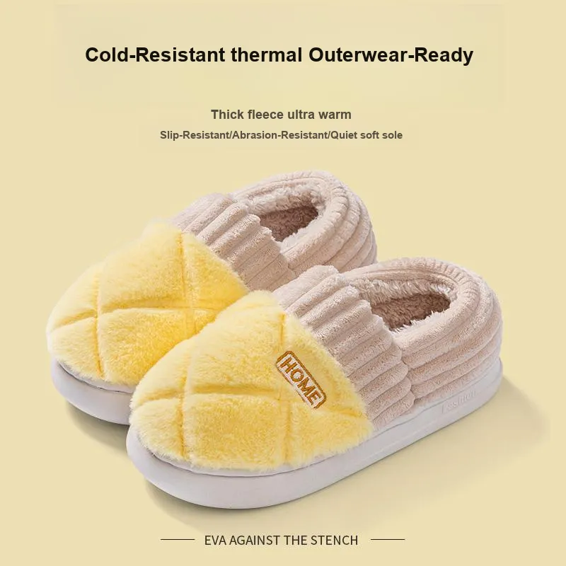 Foot Recreation Winter Solid Color Heel Covered Short Plush Platform Minimalist Style Cotton Slippers Unisex-8