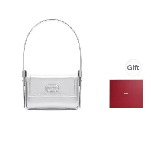 MUVA Cow Leather Shoulder Bag Medium Size Women's Milkshake White/Party Red/Moonrock Silver