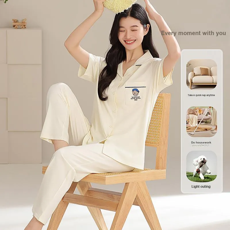 XIAFENYAN Pajama Set Women's Beige Yellow-2