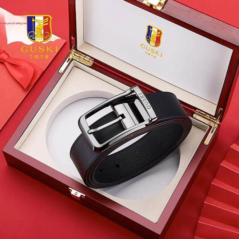 GUSKI Cow Leather Leather Belts Men's Width  3.5cm-6