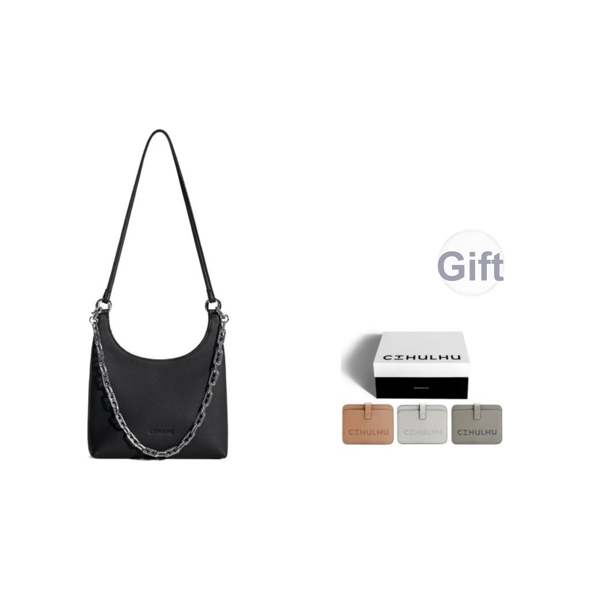 Cthulhu Top Grain Cow Leather Detachable Strap Chain Shoulder Bag Medium Size Women's Blue/Black