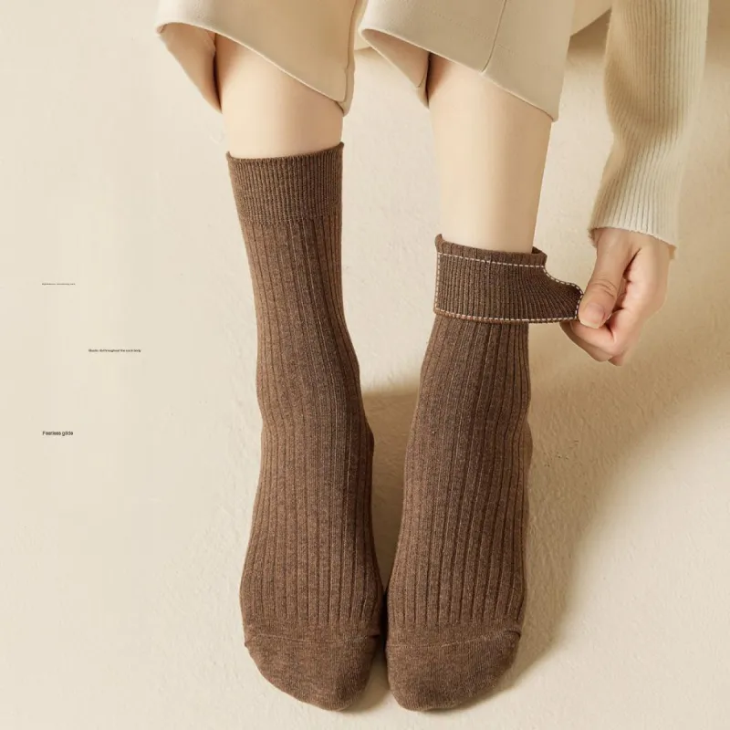 MIIOW Mid Calf Socks Women's 5 Pack Light Brown-5