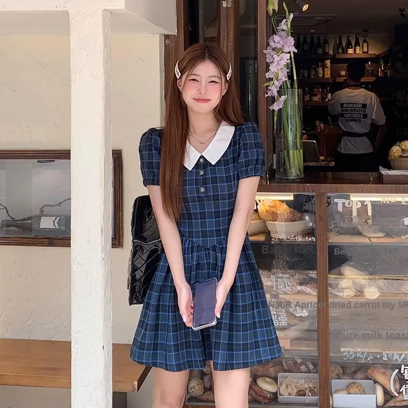 Lookinto Short Sleeved Dress Women's Blue-2
