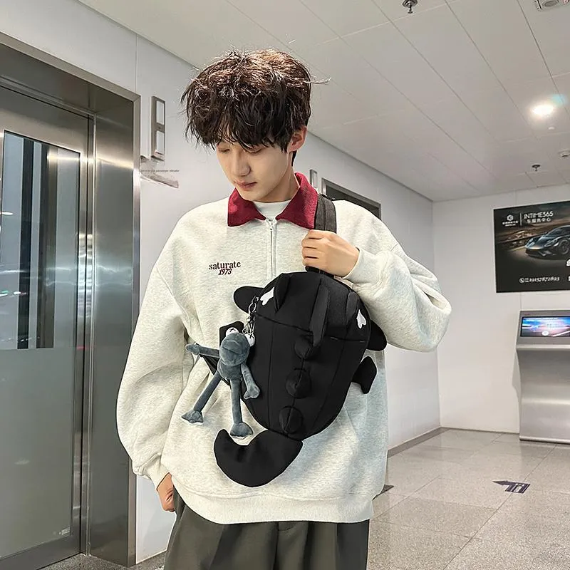 Single Warehouse Nylon Backpack Unisex White/Gray/Black-19