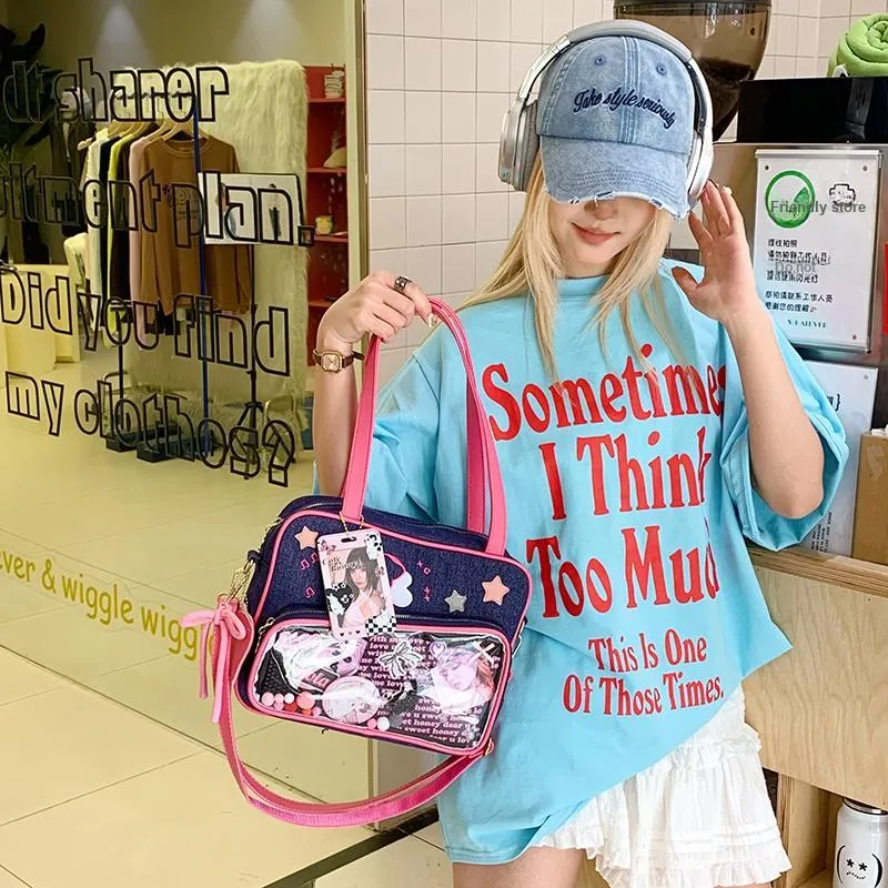 Bueno Denim Shoulder Bag Women's Dark Blue/White/Light Blue-2