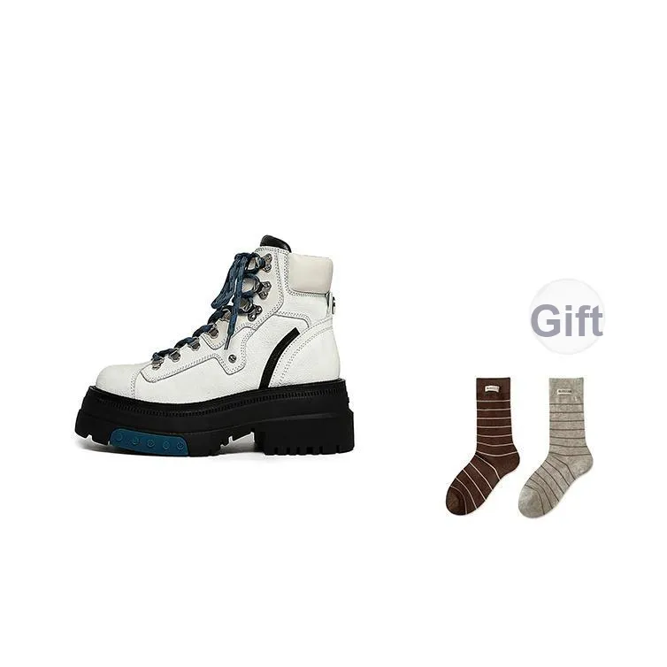 BLOCCO5 Короткий Мартин Boot Высокий каблук Женские Белые