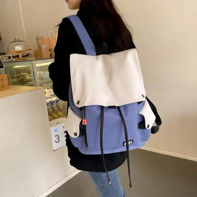 LETOO Nylon Fabric Backpack Regular Unisex Blue White/Black White/Black/Green White-5