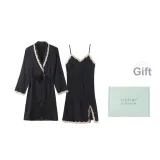 [Gift Box Set]Black with Gold Trim Sleep Robe 2-Piece Set