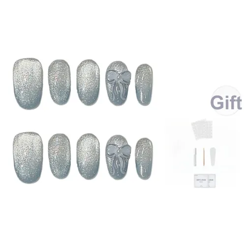 AIDINGQI Молоко Синий Girlish Летний Свежий Сияющий Кошачий глаз Рefined Bowknot Handcrafted Nail Art False Nail Oval