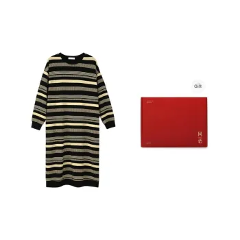 Same Language Nightgown Women's Yellow Stripes Of Black Almonds