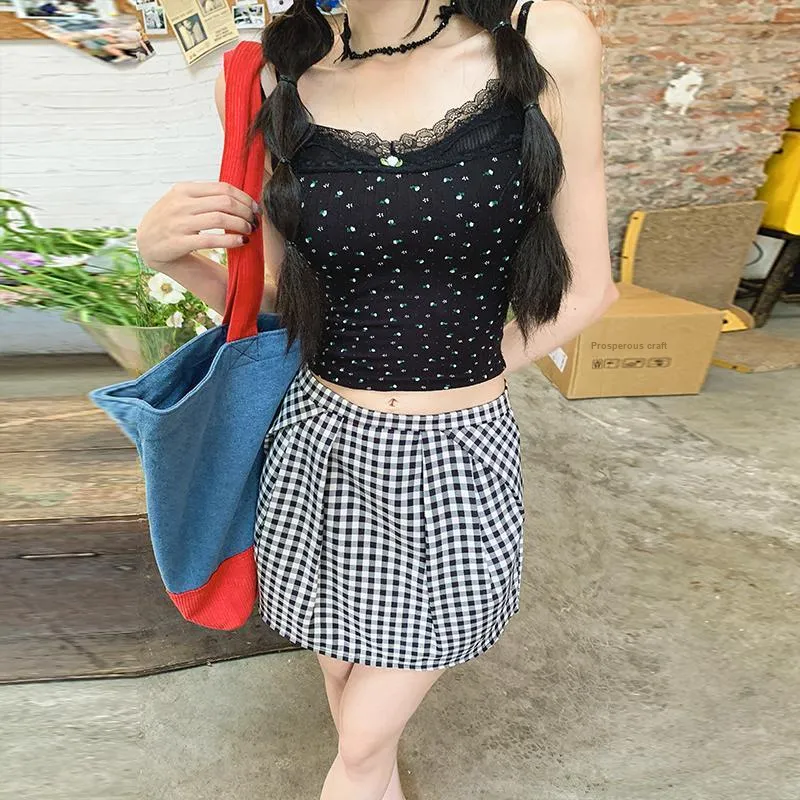 Jenna Chun Casual Short Skirts Women's Black White Plaid-2