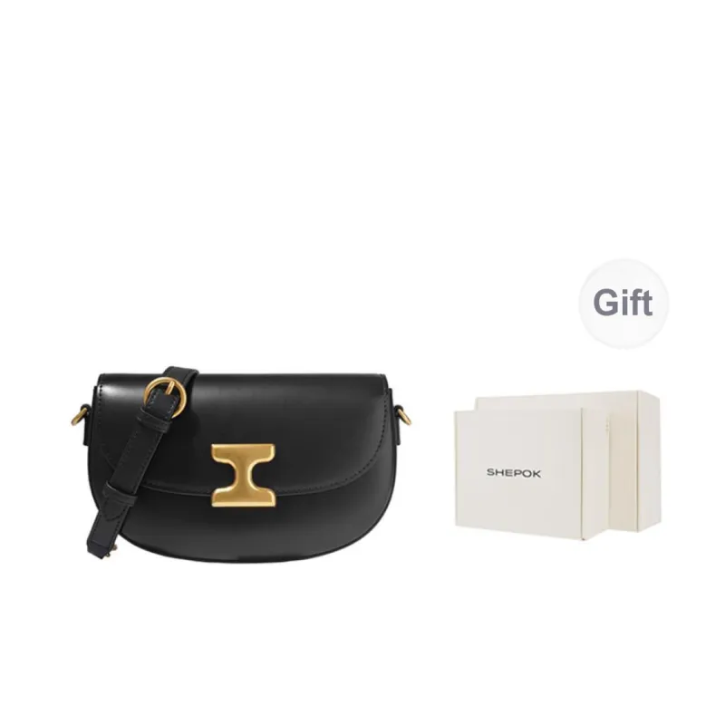 SHEPOK Cow Leather Shoulder Bag Crossbody Bag Saddle Bag Shoulder Bag Women's Coffee/Black/Ecru-5