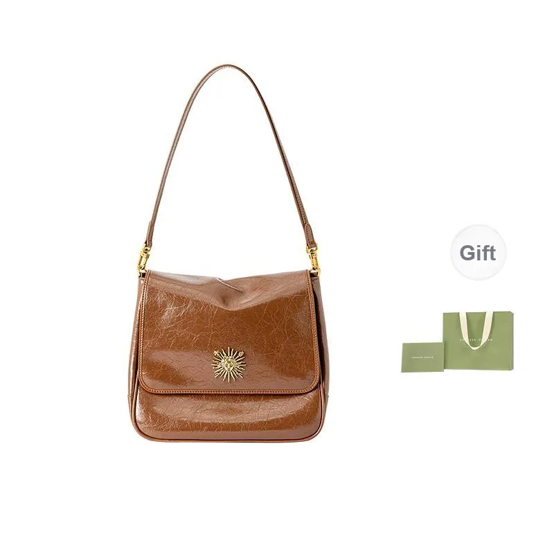 VANESSA HOGAN Vh Classic Series Cow Leather Shoulder Bag Crossbody Bag Shoulder Bag Large Size Women's Brown-0