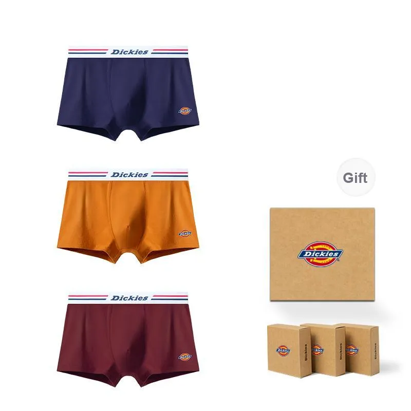 Dickies Underpants Men's Seamless Print LOGO Breathable Skin Friendly Sports Square Panty Gift Box Combo Set-32