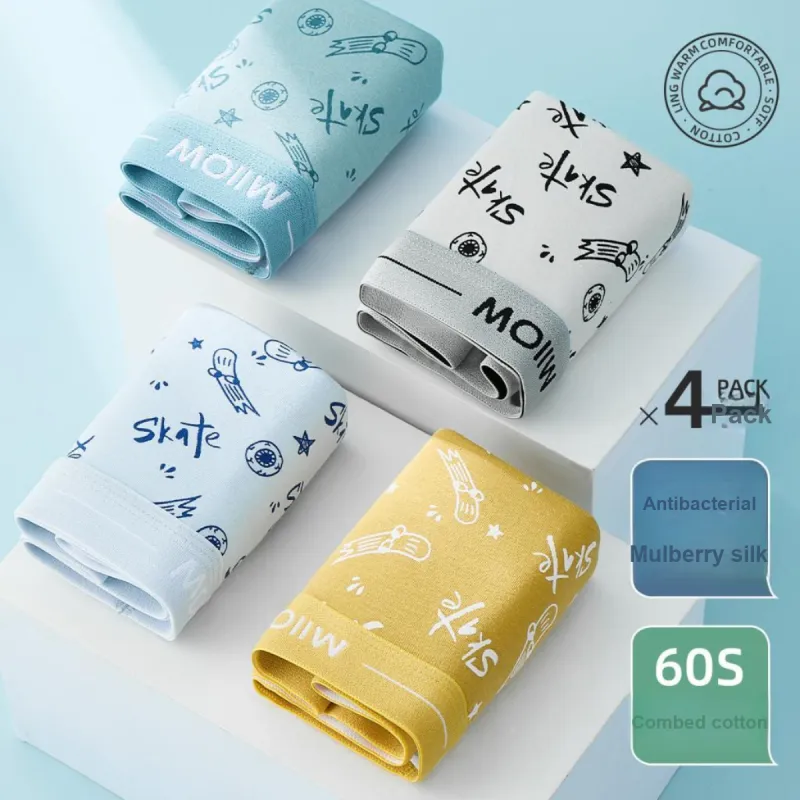 MIIOW Underpants High School Student Cute, Body Fitting Quick Dry Men's 4 Pack Multicolor-4