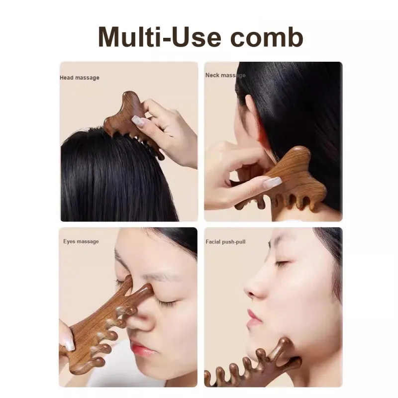 SHITIAN Head Therapy Comb Monster Comb Natural Golden Sandalwood Wooden Comb Head Meridian Massage-4