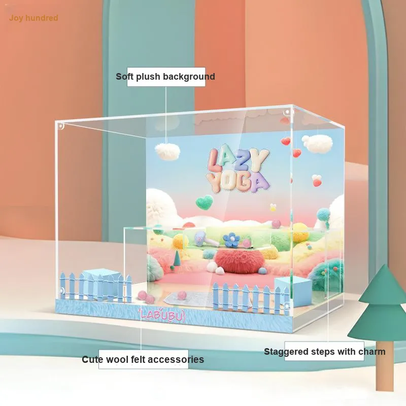 LIGHT YOUR BRICKS Compatibility Pop Mart Labubu THE MONSTERS Lazy Yoga Collection Display Case Model Accessories-2