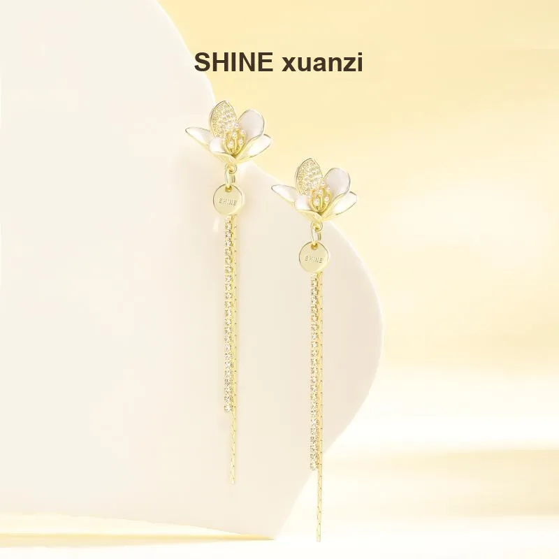 SHINE Magnolia Collection S925 Silver Needle Copper Earrings Women's-1