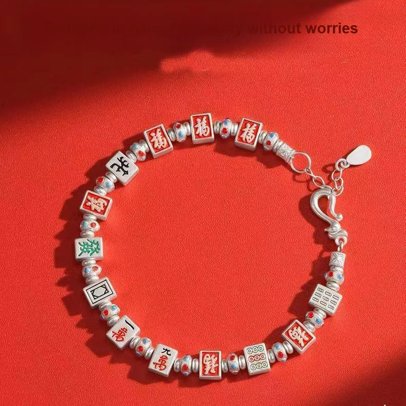 KLFOOK 999 Fine Silver Luxury Niche Refined Enamel Prosperity Fortune Bracelet Women's-1