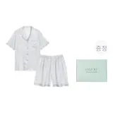 [Gift Box Set]Short-Sleeved Shirt+Shorts (Silver Gray) Plum and Bamboo Pattern Men's Clothing Sets
