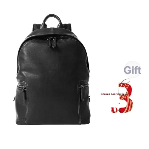 Sharkborough Vegetable Tanned Top Grain Cow Leather Casual Business Commute Backpack Regular Men's Black