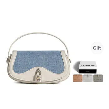 Cthulhu Cowhide Split Leather Handbag, Shoulder Bag, Lockable Denim Saddle Bag Women's Ecru & Denim