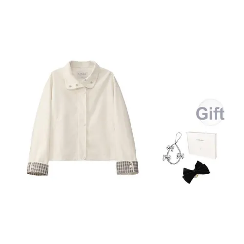 Fstudio Предосенний Корейский Минималистский стиль Элегантный 100% хлопок Цветовой блок Клетка Укороченное пальто Женское