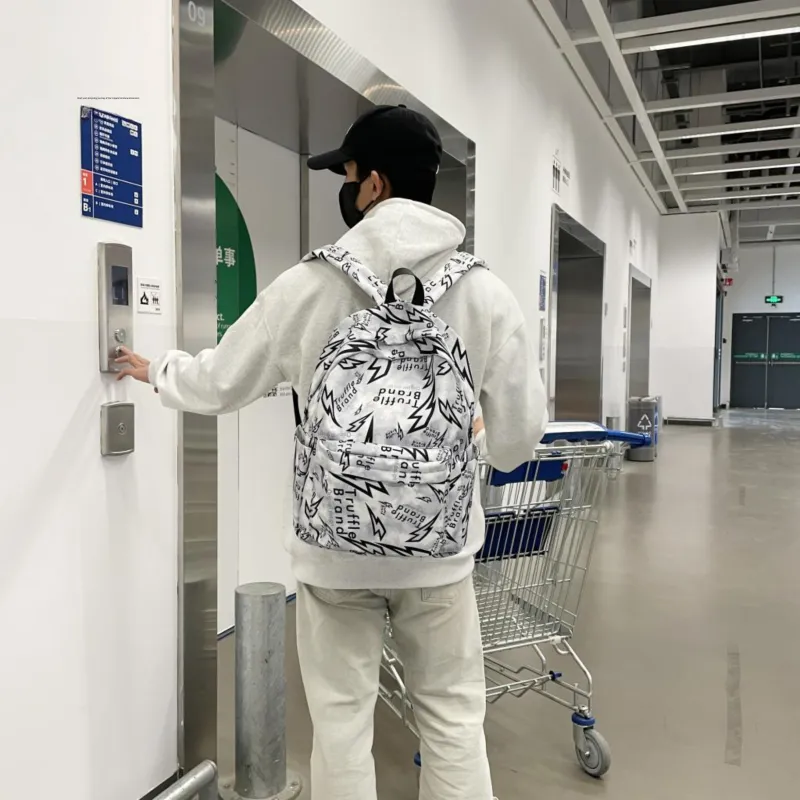 SEVENMOONS Nylon Backpack Unisex White/Gray/Black-4