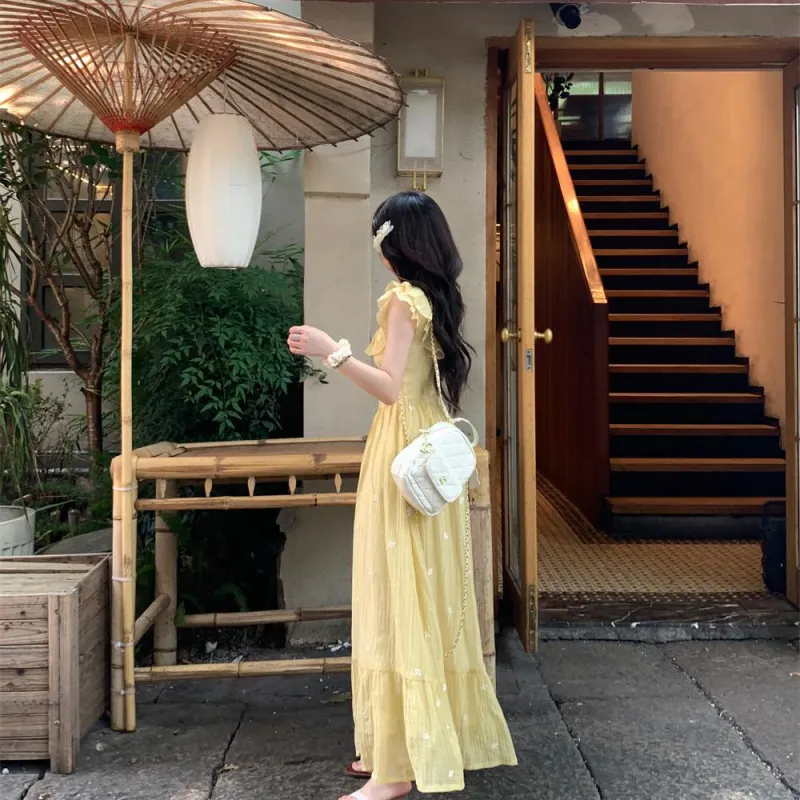 Garbege Short Sleeved Dresses Women's Yellow-7