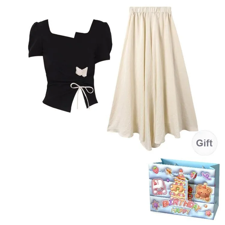 TWOPLUMGIRLS Skirt Set Women's Black+Apricot-1