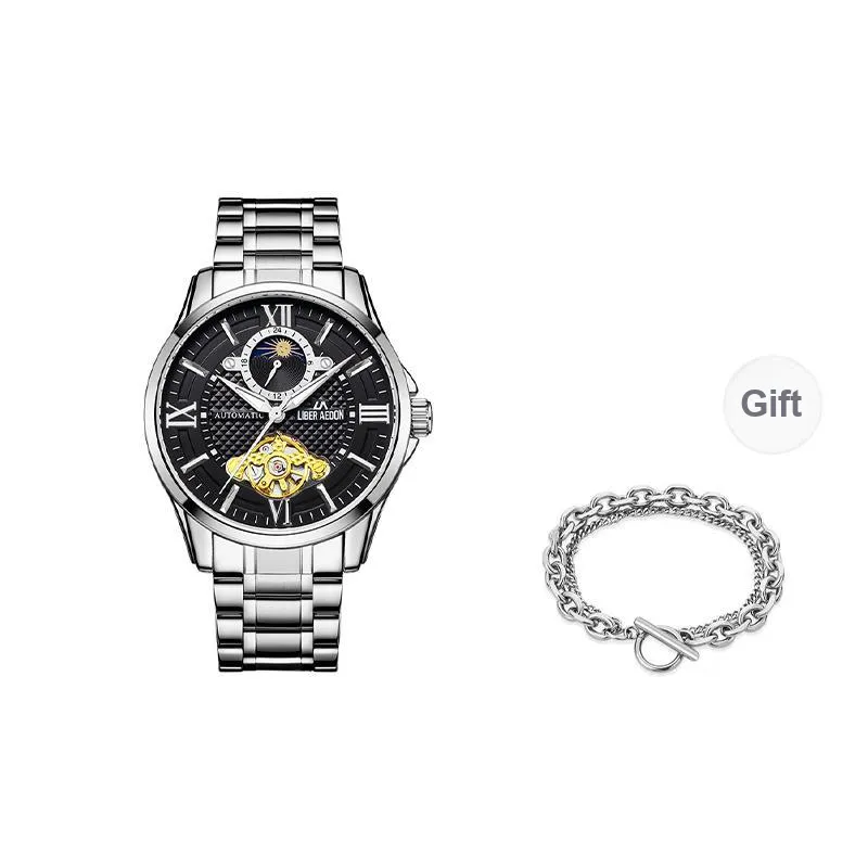 LIBER AEDON Automatic Mechanical Movement Silver Dial Men's Watches Brand Classic Box-12