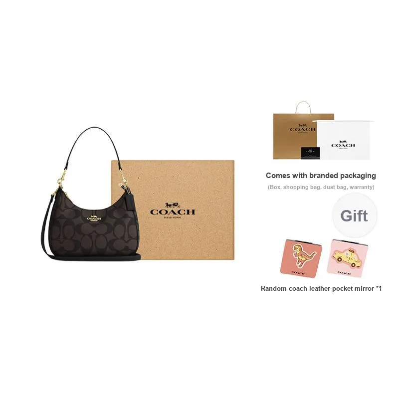 COACH Coated Canvas Shoulder Bag Women's Tan-8