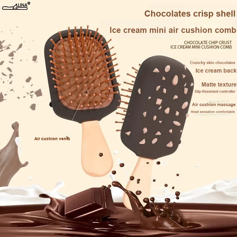 Gentle Welcome Hair Comb, Chocolates Crispy Ice Cream Airbag Comb Small Comb Mini Air Cushion Comb Hair Combing-2