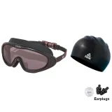 Black Swim Goggles (Black Lenses)+Black Swimming Cap